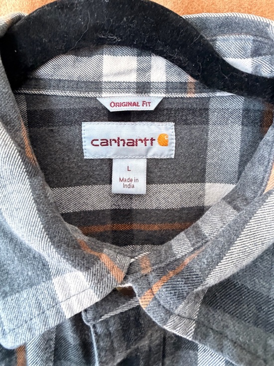 Carhartt Men's Gray and Brown Plaid Button-Down Work Shirt - Picture 4 of 4
